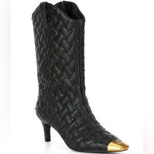 Kurt Geiger London
Regent Stud Embellished Quilted Leather Logo Cap Toe Boots 36